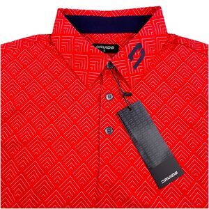 Druids Golf Polo Men’s XL Red Geometric Chevron Pattern Lightweight Stretch NEW